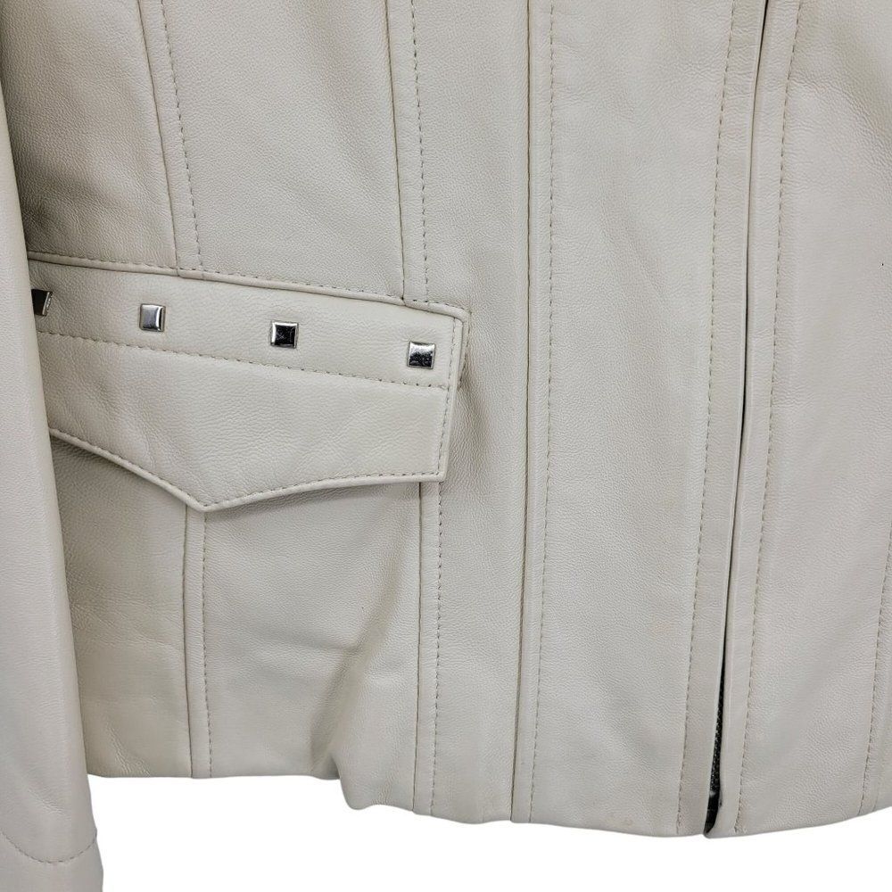 Adler Collection Lamb Skin Leather Moto Jacket M Cream Retro 70s Studded Zip - Picture 7 of 16